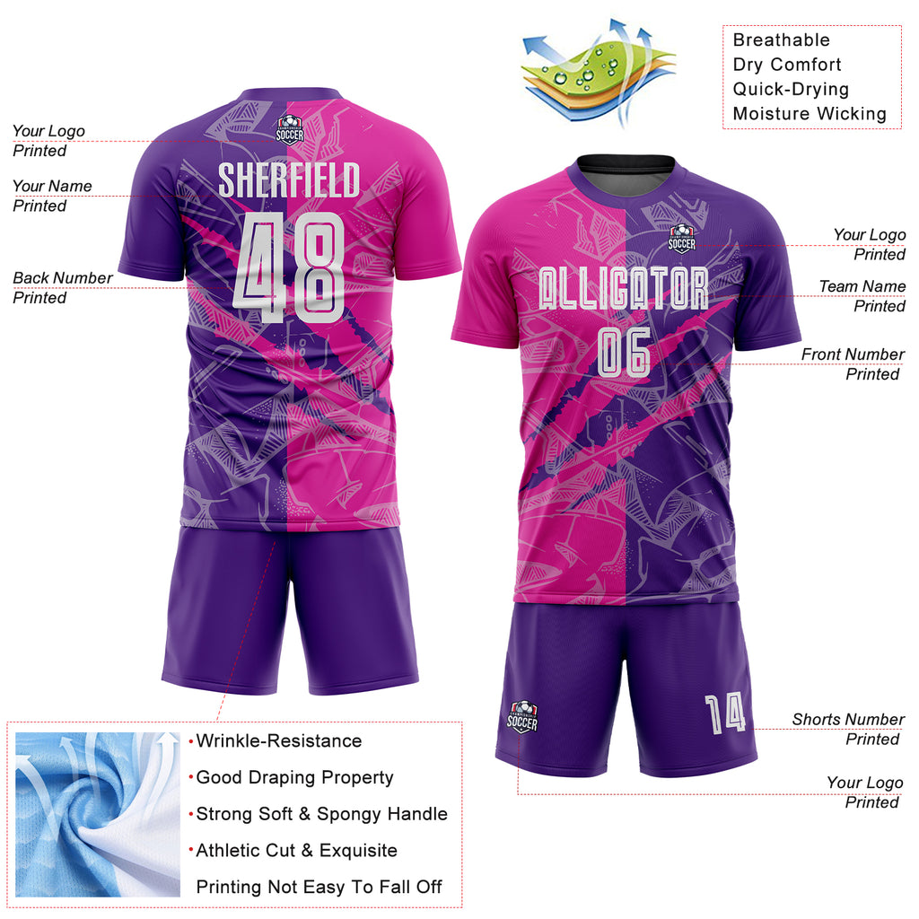 Custom Graffiti Pattern Deep Pink-Purple Scratch Sublimation Soccer Uniform Jersey