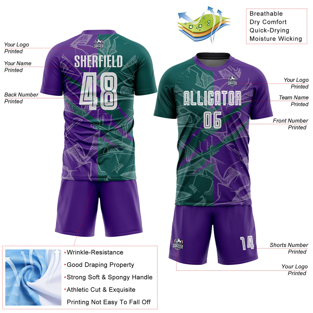 Custom Graffiti Pattern Midnight Green-Purple Scratch Sublimation Soccer Uniform Jersey