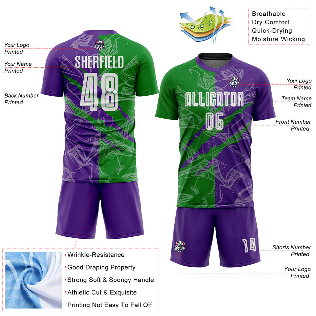 Custom Graffiti Pattern Grass Green-Purple Scratch Sublimation Soccer Uniform Jersey