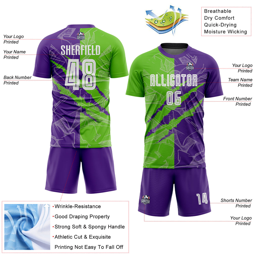 Custom Graffiti Pattern Aurora Green-Purple Scratch Sublimation Soccer Uniform Jersey