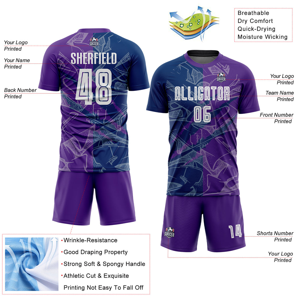 Custom Graffiti Pattern US Navy Blue-Purple Scratch Sublimation Soccer Uniform Jersey