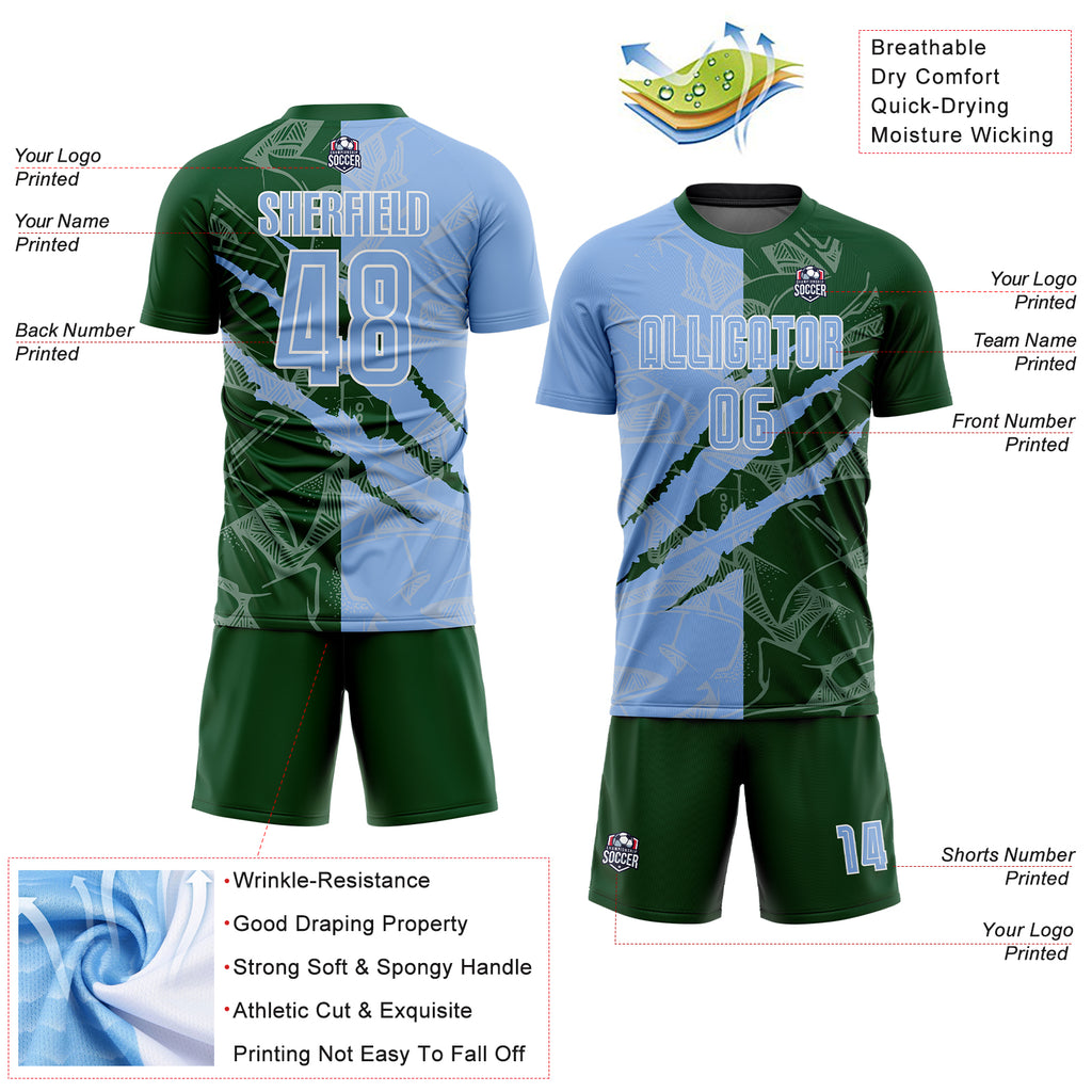 Custom Graffiti Pattern Light Blue-Green Scratch Sublimation Soccer Uniform Jersey