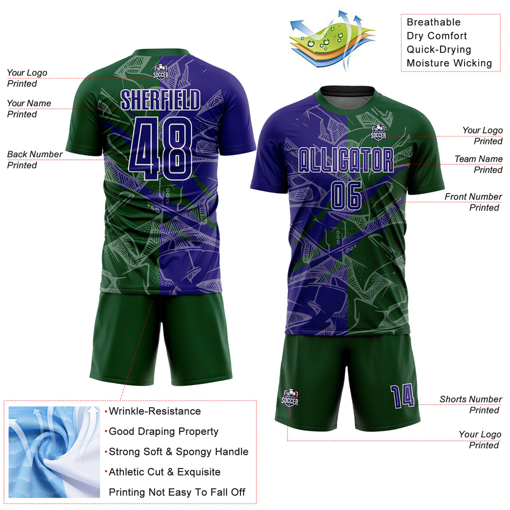 Custom Graffiti Pattern Dark Purple-Green Scratch Sublimation Soccer Uniform Jersey