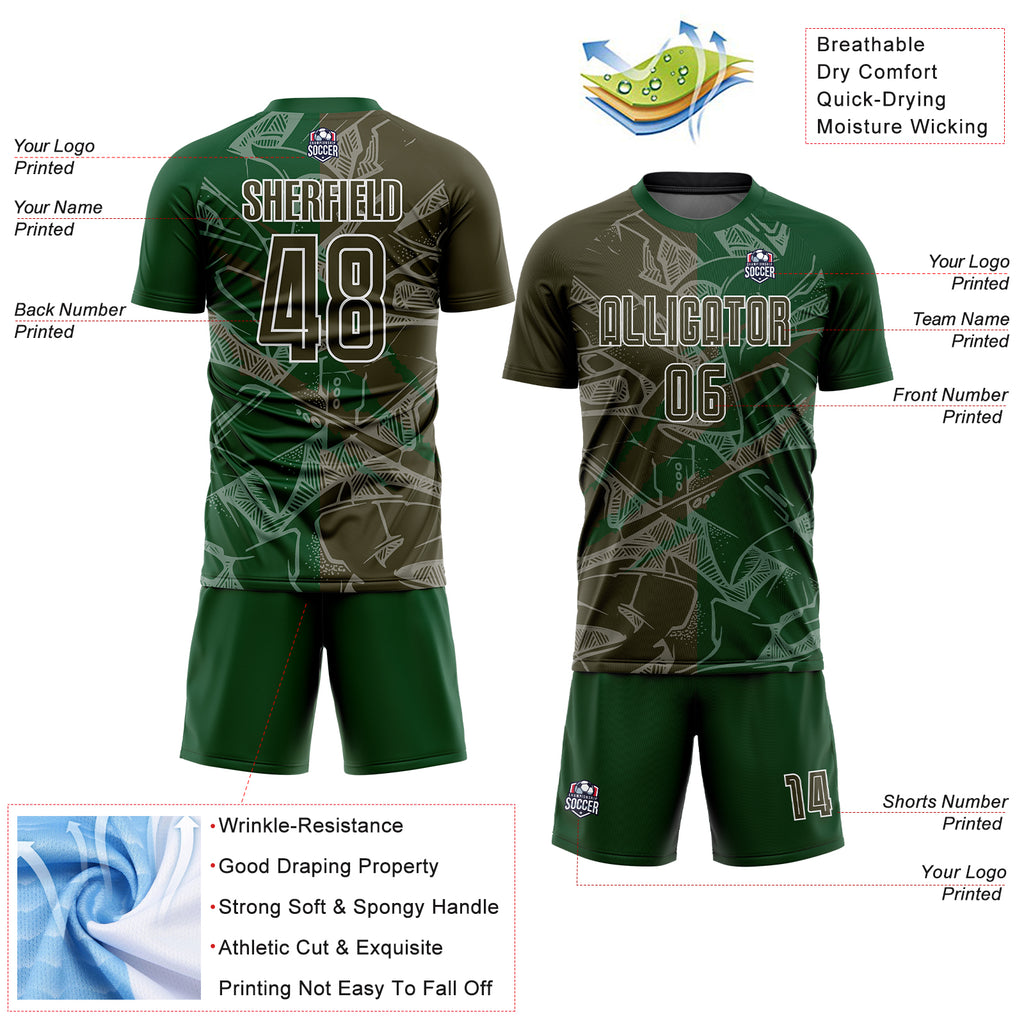 Custom Graffiti Pattern Olive-Green Scratch Sublimation Soccer Uniform Jersey