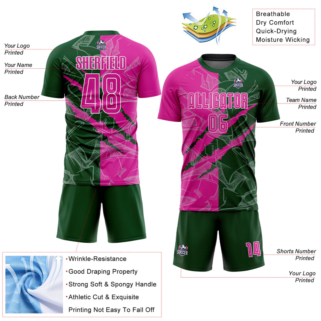 Custom Graffiti Pattern Deep Pink-Green Scratch Sublimation Soccer Uniform Jersey