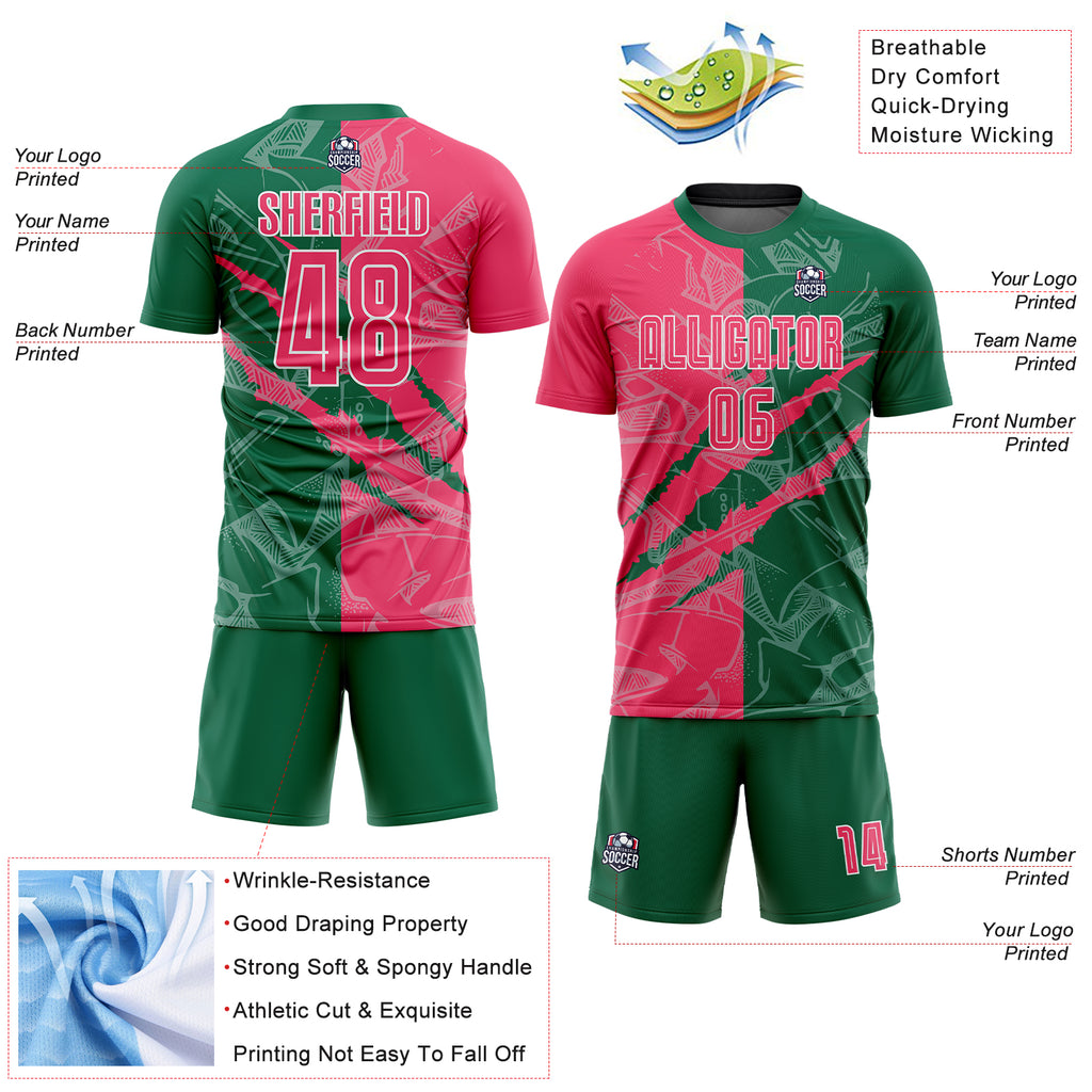 Custom Graffiti Pattern Neon Pink-Kelly Green Scratch Sublimation Soccer Uniform Jersey