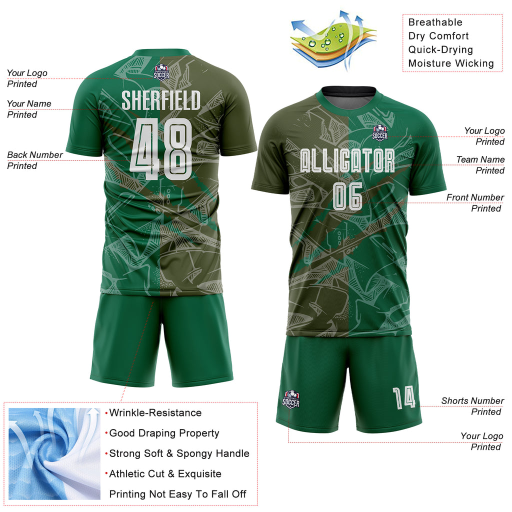 Custom Graffiti Pattern Olive-Kelly Green Scratch Sublimation Soccer Uniform Jersey