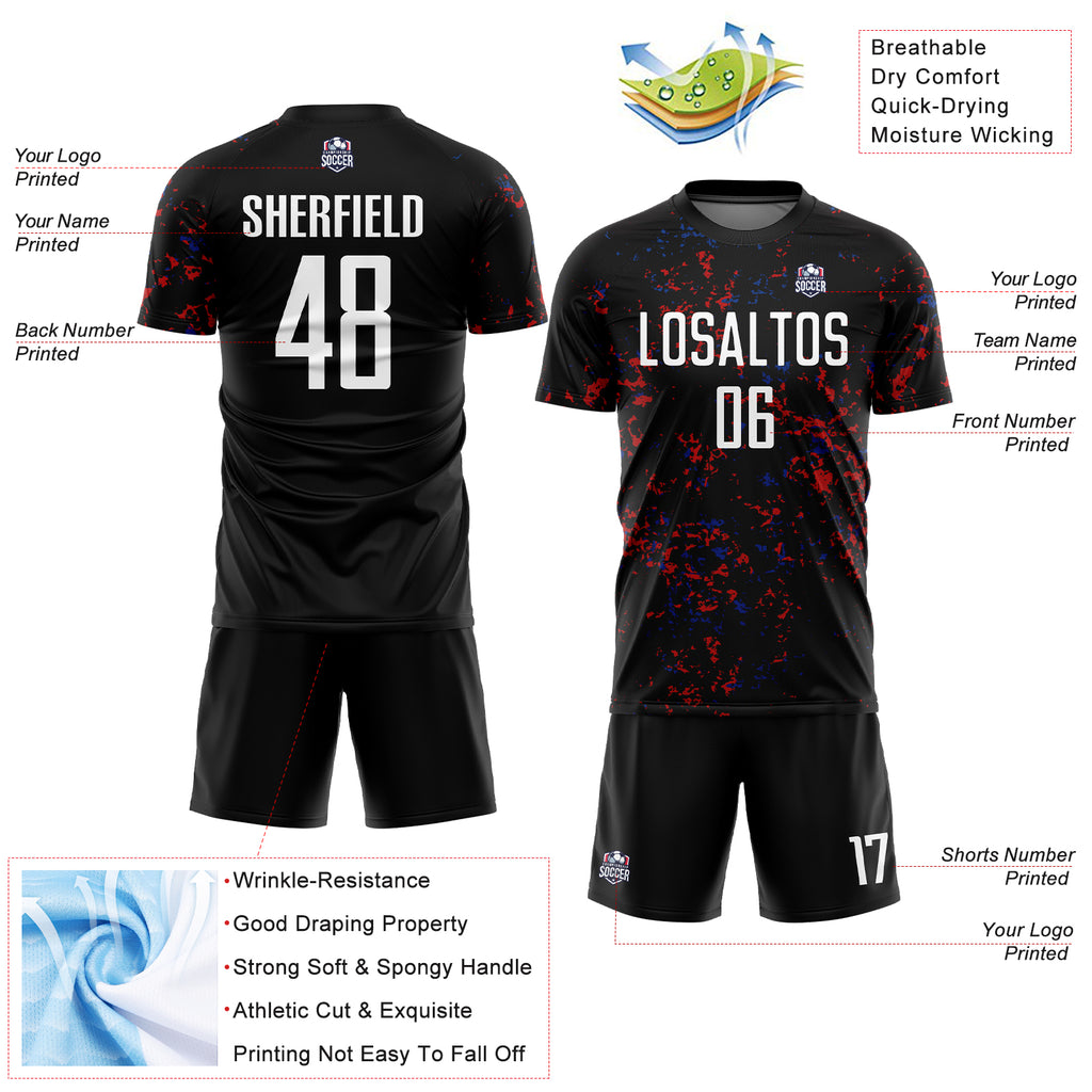 Custom Black Red-Royal Abstract Fragment Art Sublimation Soccer Uniform Jersey