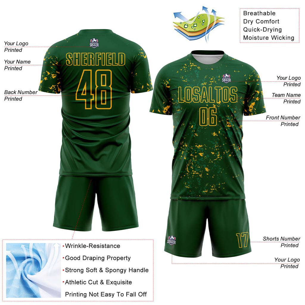 Custom Green Gold-Kelly Green Abstract Fragment Art Sublimation Soccer Uniform Jersey