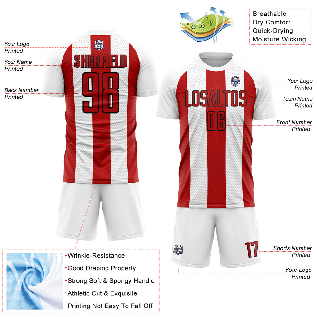 Custom White Red-Black Line Sublimation Soccer Uniform Jersey