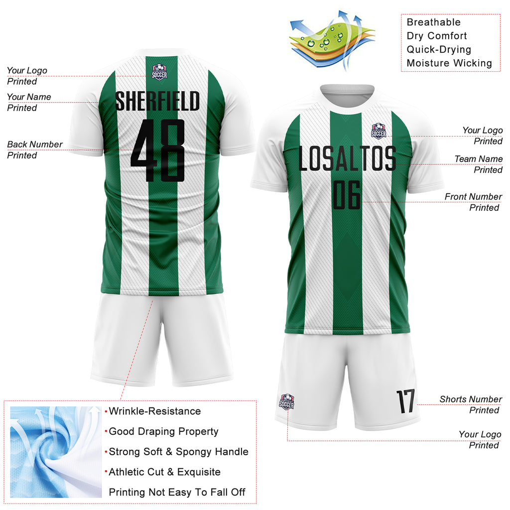 Custom White Black-Kelly Green Line Sublimation Soccer Uniform Jersey