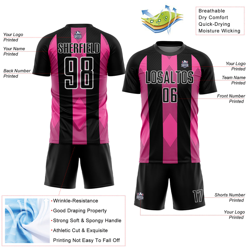 Custom Black Pink-White Line Sublimation Soccer Uniform Jersey