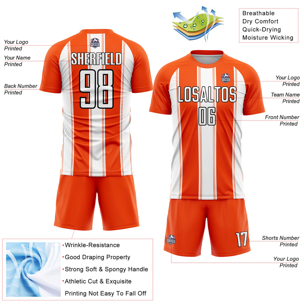 Custom Orange White-Black Line Sublimation Soccer Uniform Jersey