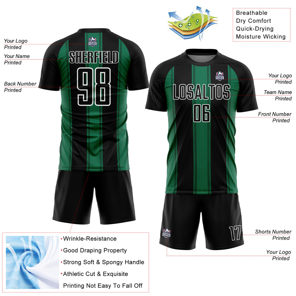 Custom Black Kelly Green-White Line Sublimation Soccer Uniform Jersey