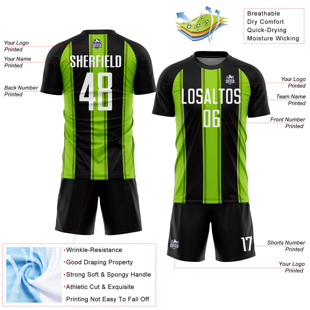 Custom Black White-Neon Green Line Sublimation Soccer Uniform Jersey