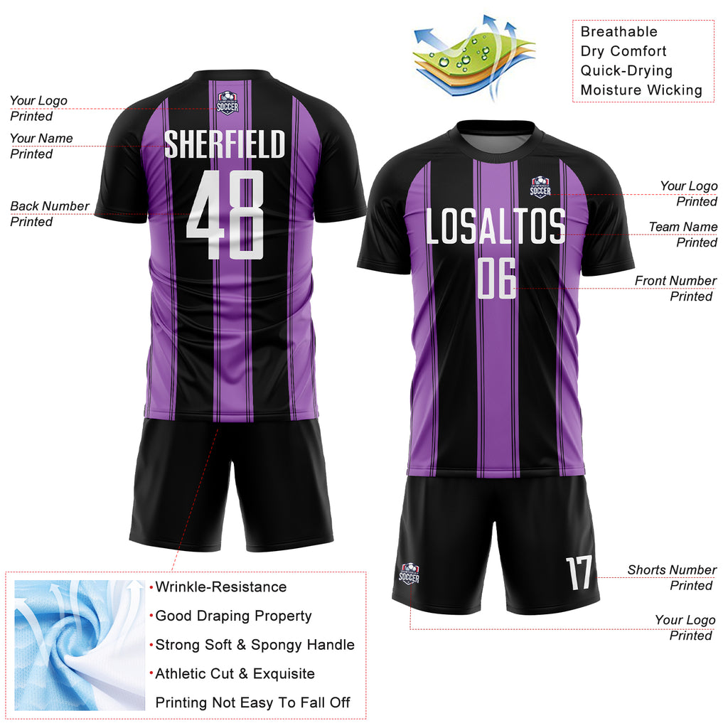 Custom Black White-Medium Purple Line Sublimation Soccer Uniform Jersey