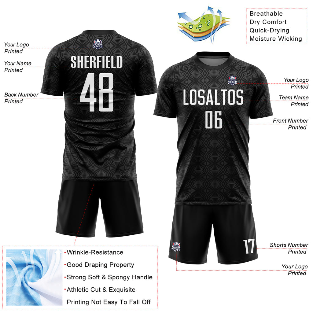 Custom Black White Geometric Shapes Sublimation Soccer Uniform Jersey