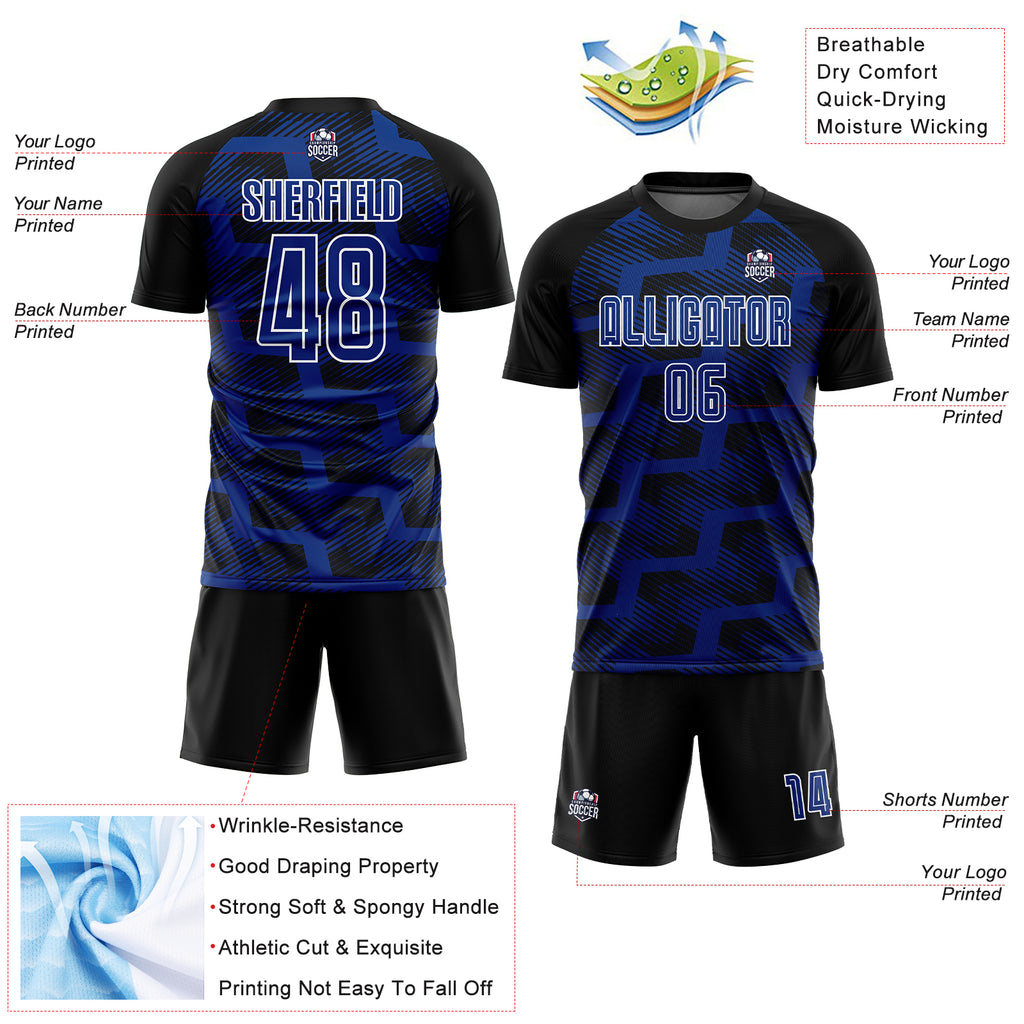 Custom Black Royal-White Line Sublimation Soccer Uniform Jersey