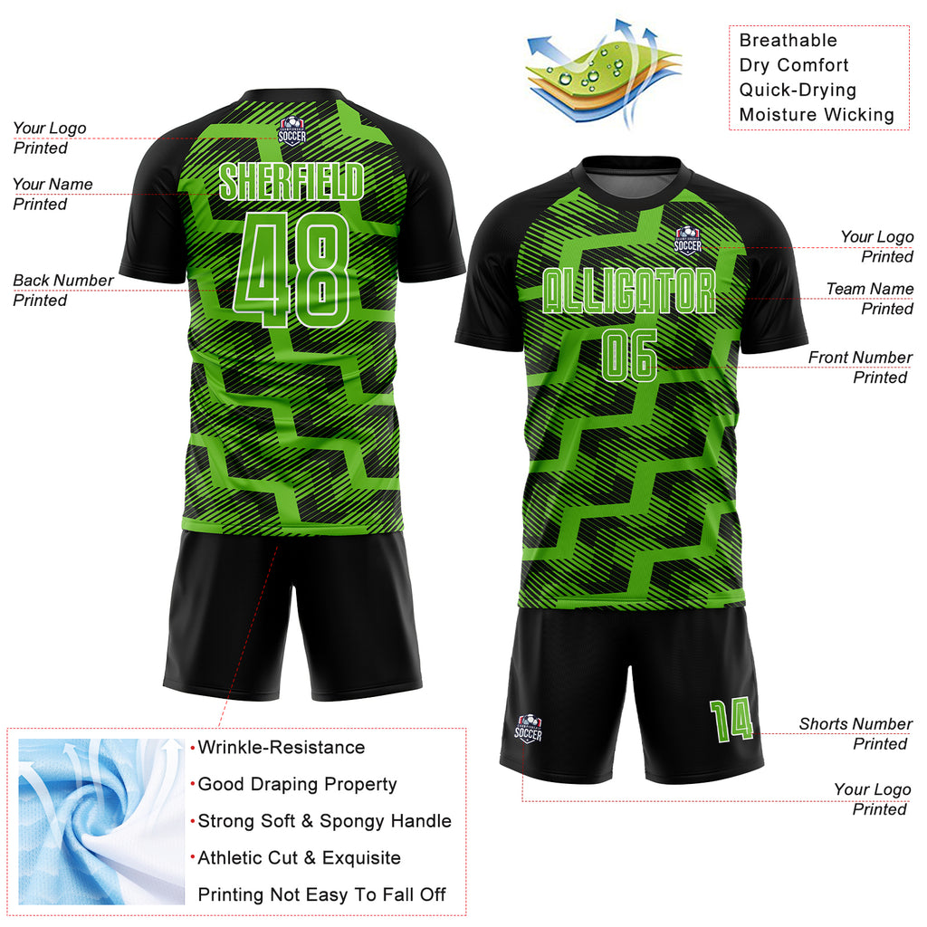 Custom Black Aurora Green-White Line Sublimation Soccer Uniform Jersey