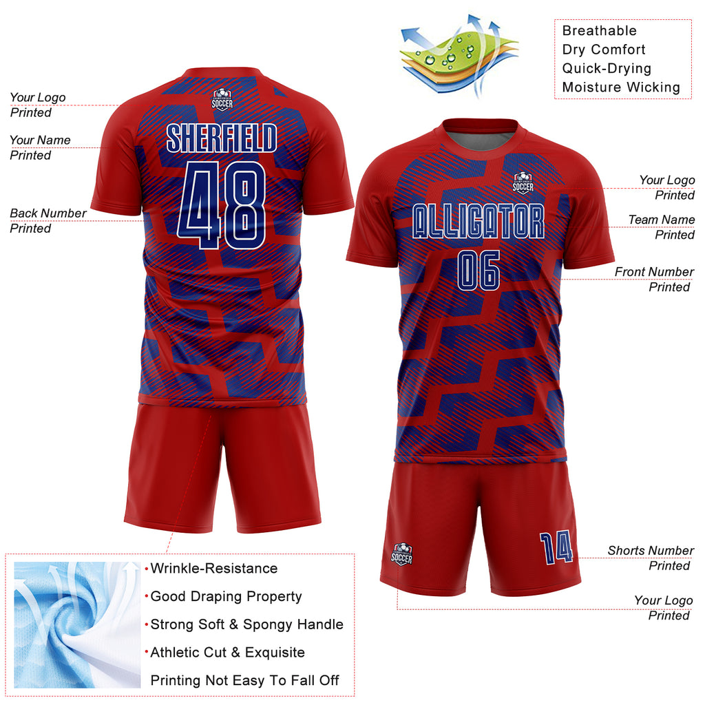 Custom Red Royal-White Line Sublimation Soccer Uniform Jersey