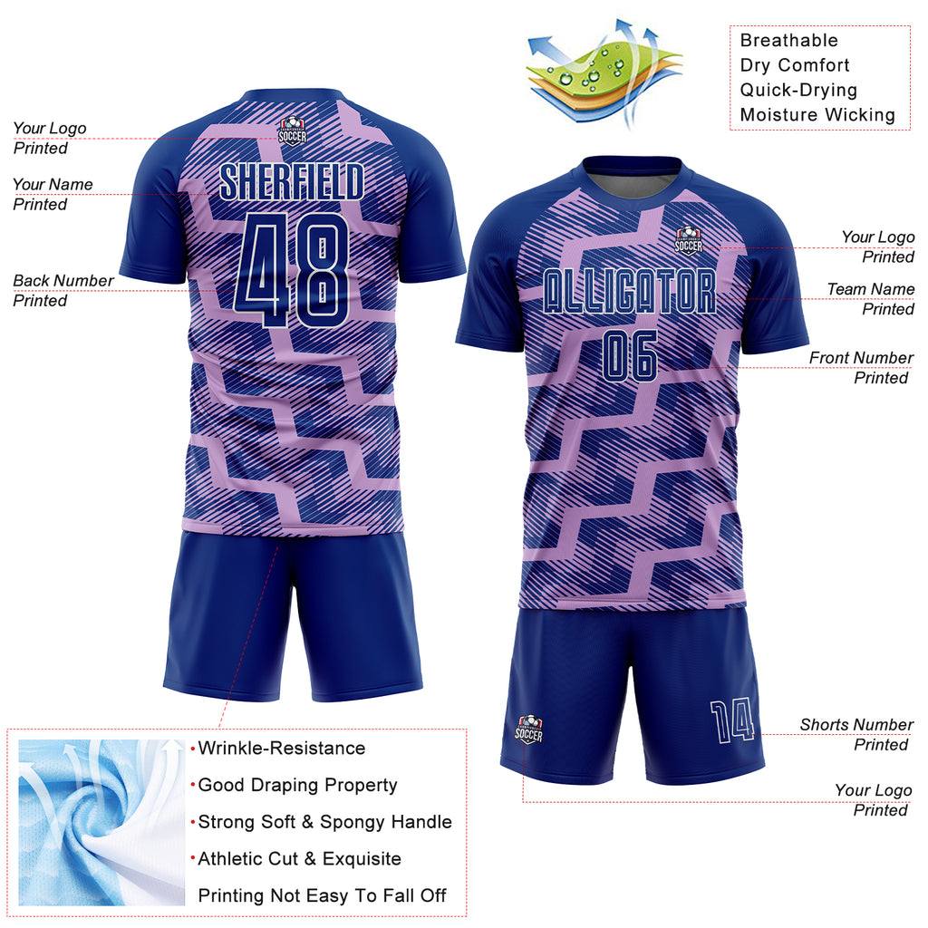 Custom Royal Light Purple-White Line Sublimation Soccer Uniform Jersey