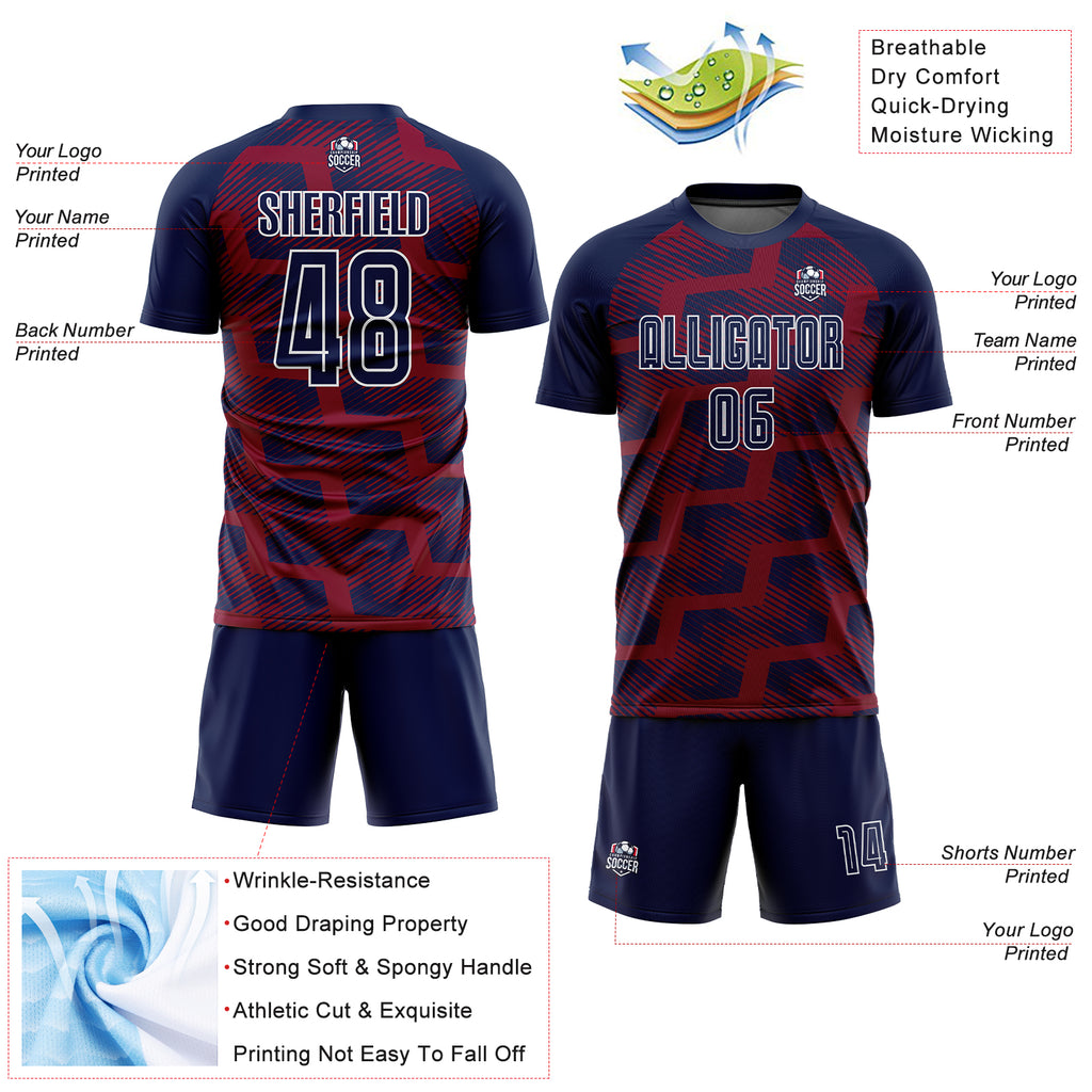 Custom Navy Crimson-White Line Sublimation Soccer Uniform Jersey