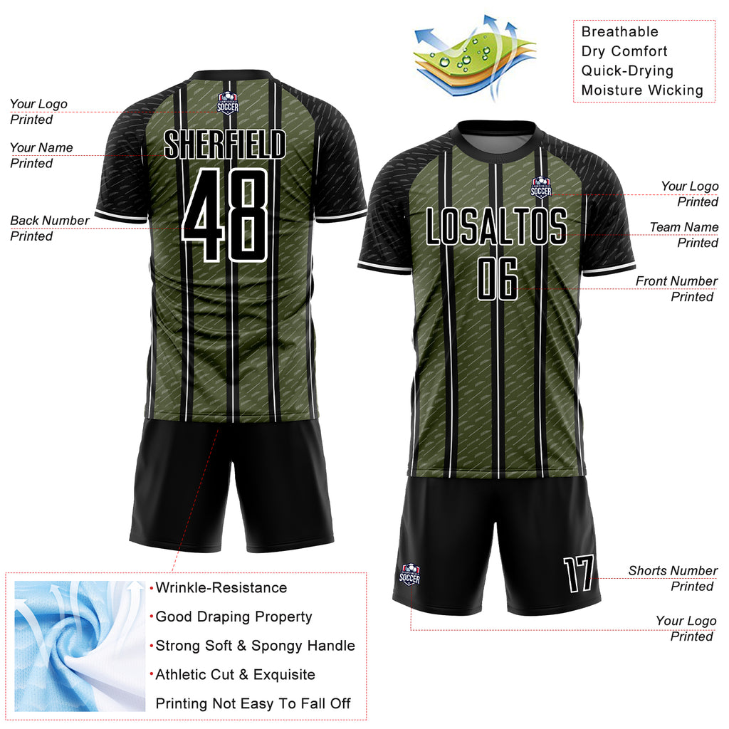 Custom Black Olive-White Line Sublimation Soccer Uniform Jersey