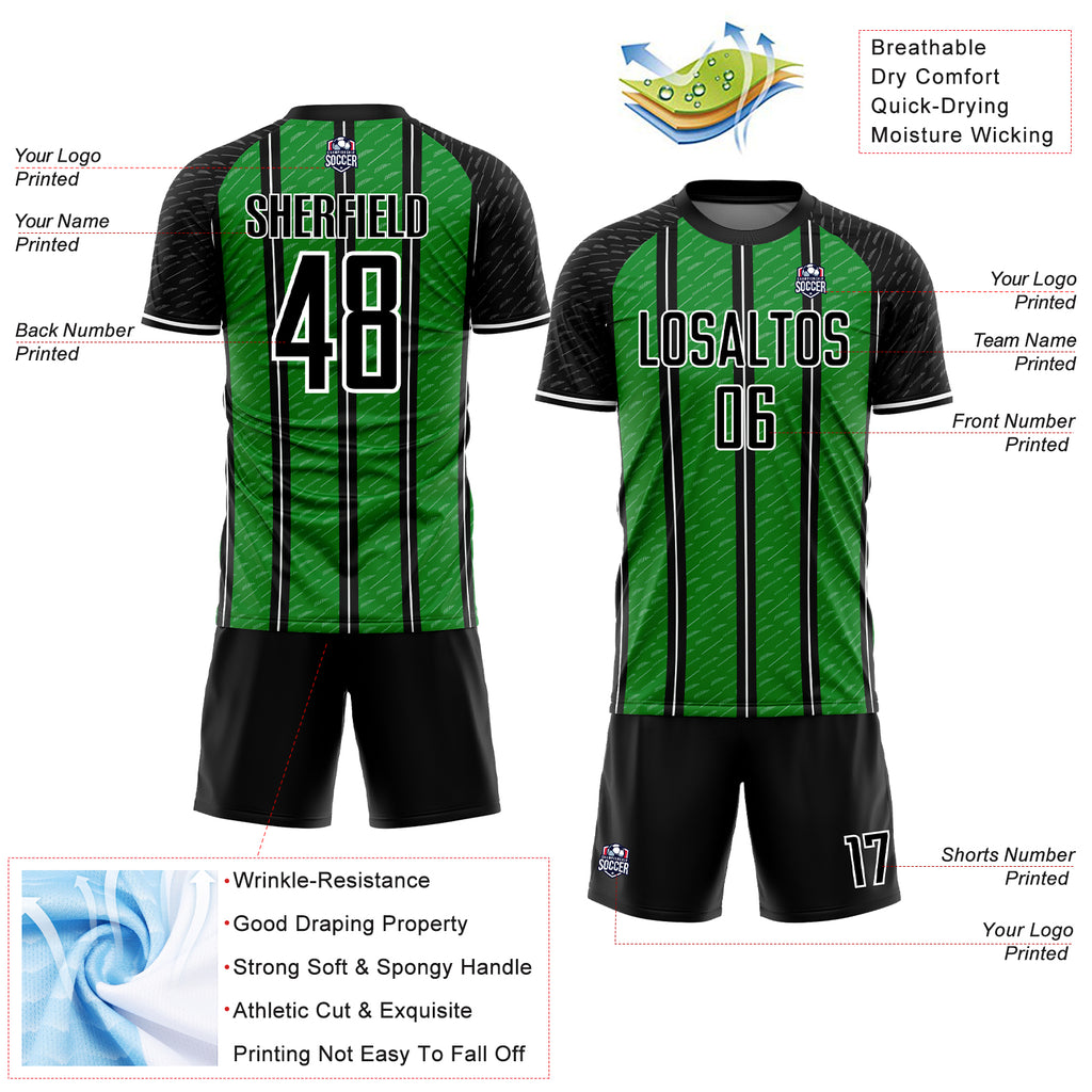 Custom Black Grass Green-White Line Sublimation Soccer Uniform Jersey