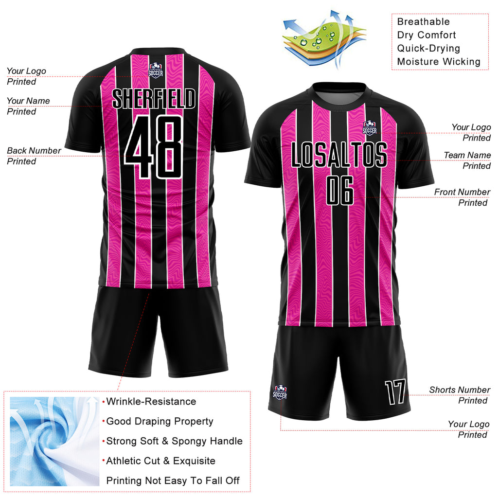 Custom Black Pink-White Line Sublimation Soccer Uniform Jersey