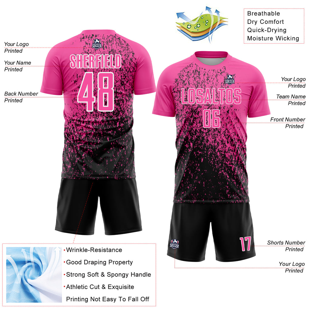 Custom Pink Black-White Abstract Fragment Art Sublimation Soccer Uniform Jersey