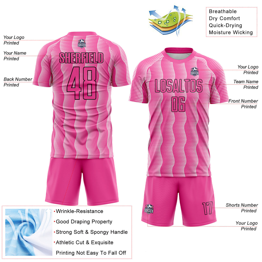 Custom Pink Black-White Geometric Shape Sublimation Soccer Uniform Jersey