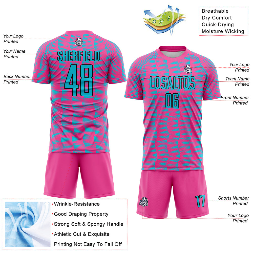 Custom Pink Lakes Blue-Black Geometric Shape Sublimation Soccer Uniform Jersey