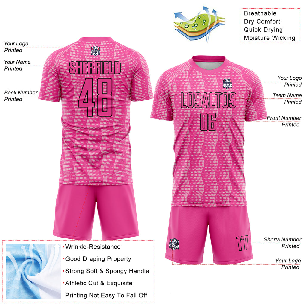 Custom Pink Light Pink-Black Geometric Shape Sublimation Soccer Uniform Jersey