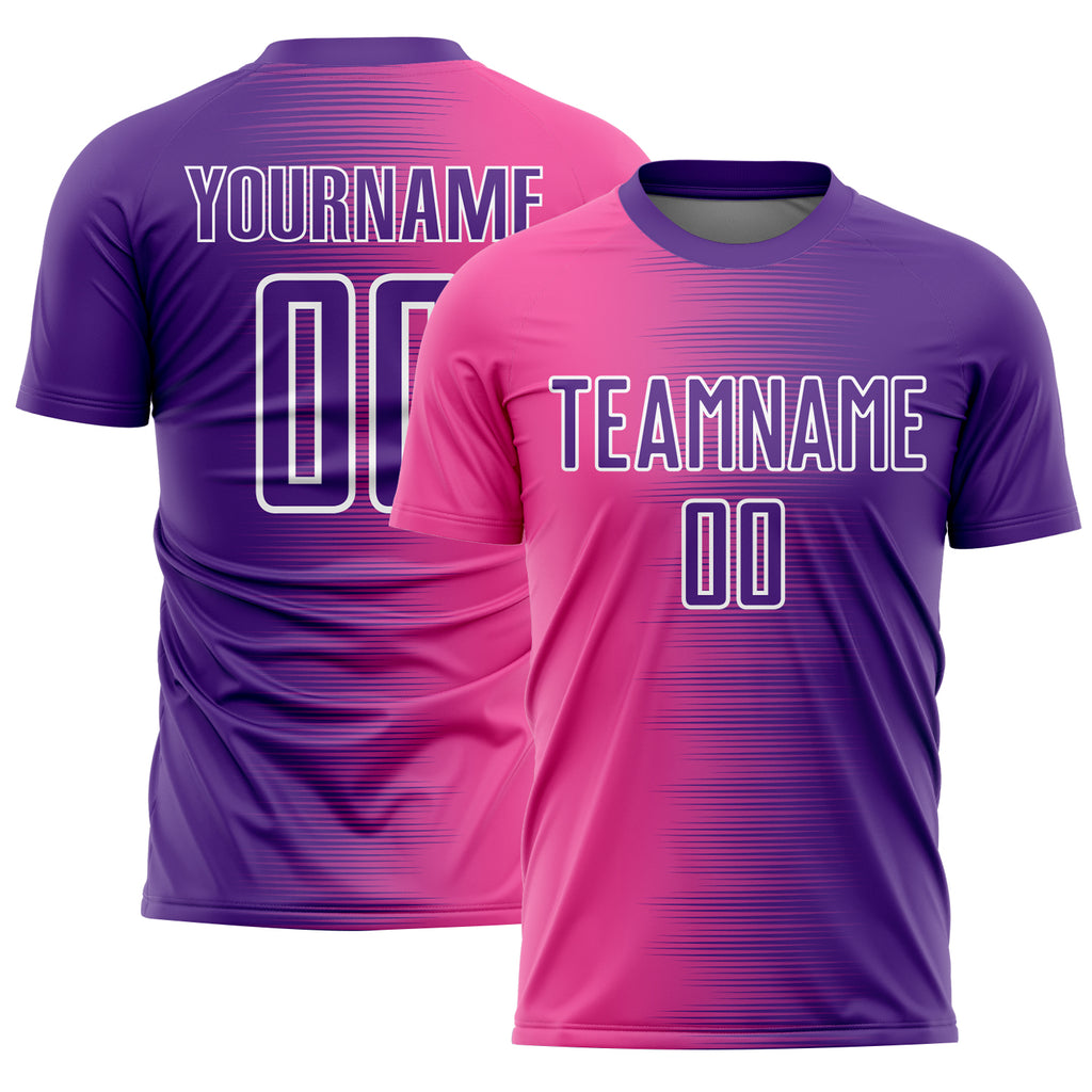 Custom Purple Pink-White Gradient Line Sublimation Soccer Uniform Jersey