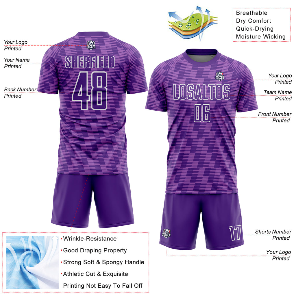 Custom Purple Medium Purple-White Line Sublimation Soccer Uniform Jersey