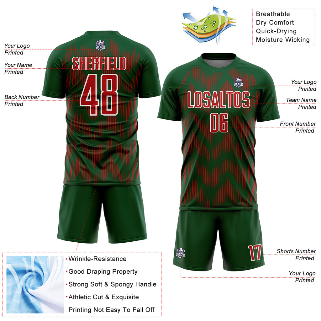 Custom Green Red-White Line Sublimation Soccer Uniform Jersey