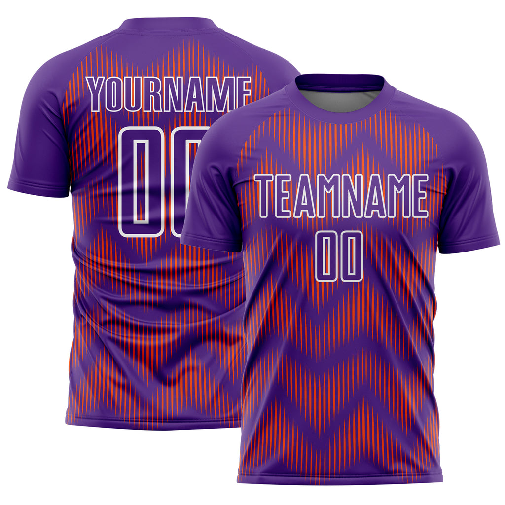 Custom Purple Orange-White Line Sublimation Soccer Uniform Jersey