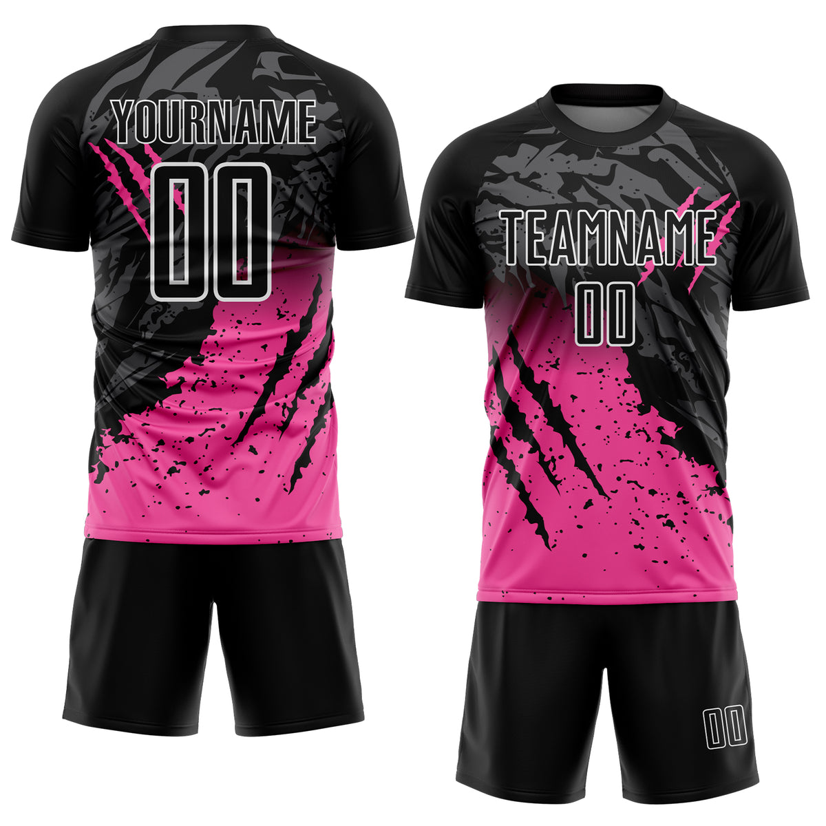 Custom Black Pink-White Gradient Scratch Splash Sublimation Soccer ...