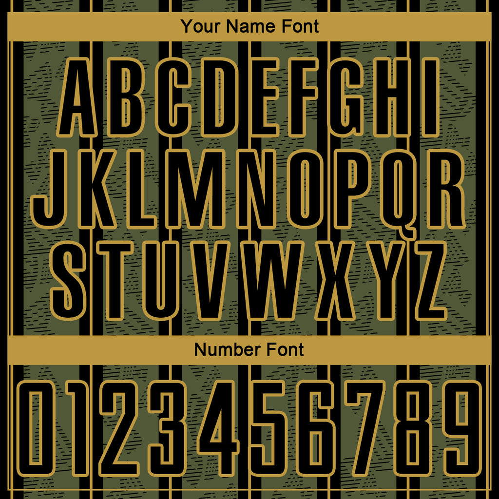 Custom Olive Black-Old Gold Stripe Line Sublimation Salute To Service Soccer Uniform Jersey