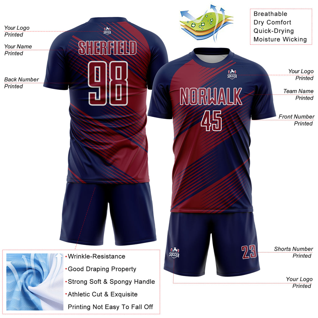 Custom Navy Crimson-White Line Sublimation Soccer Uniform Jersey