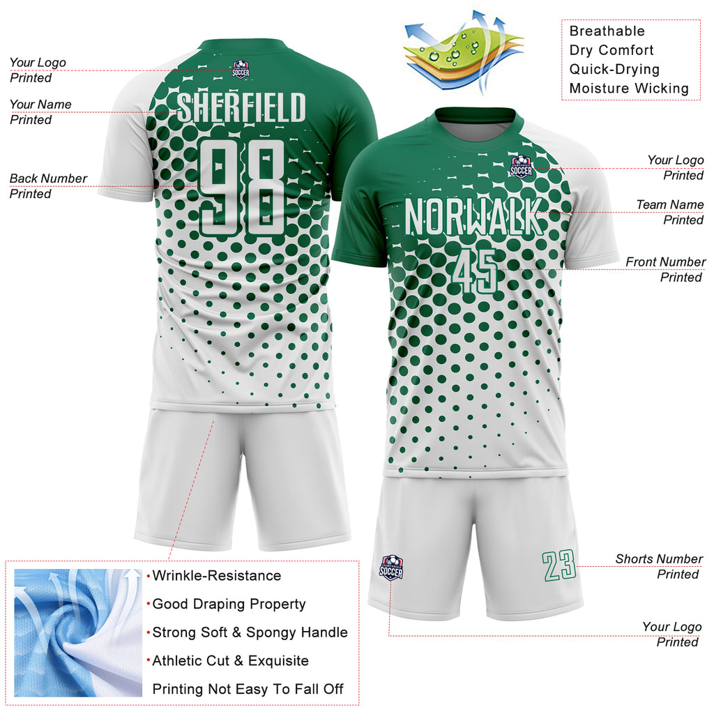 Custom White Kelly Green Modern Polka Dot Sublimation Soccer Uniform Jersey