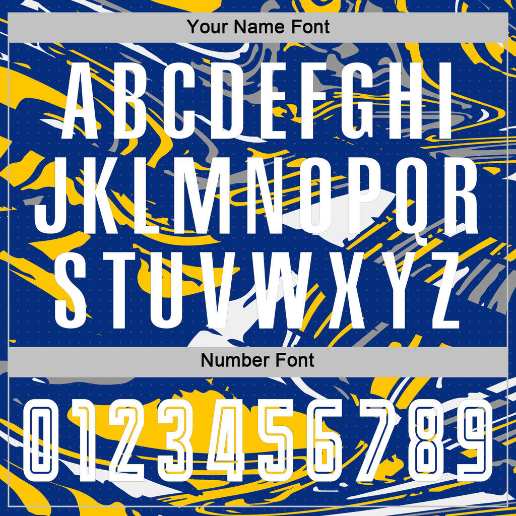 Custom Figure White Royal-Yellow Fluid Art Splash Sublimation Soccer Uniform Jersey