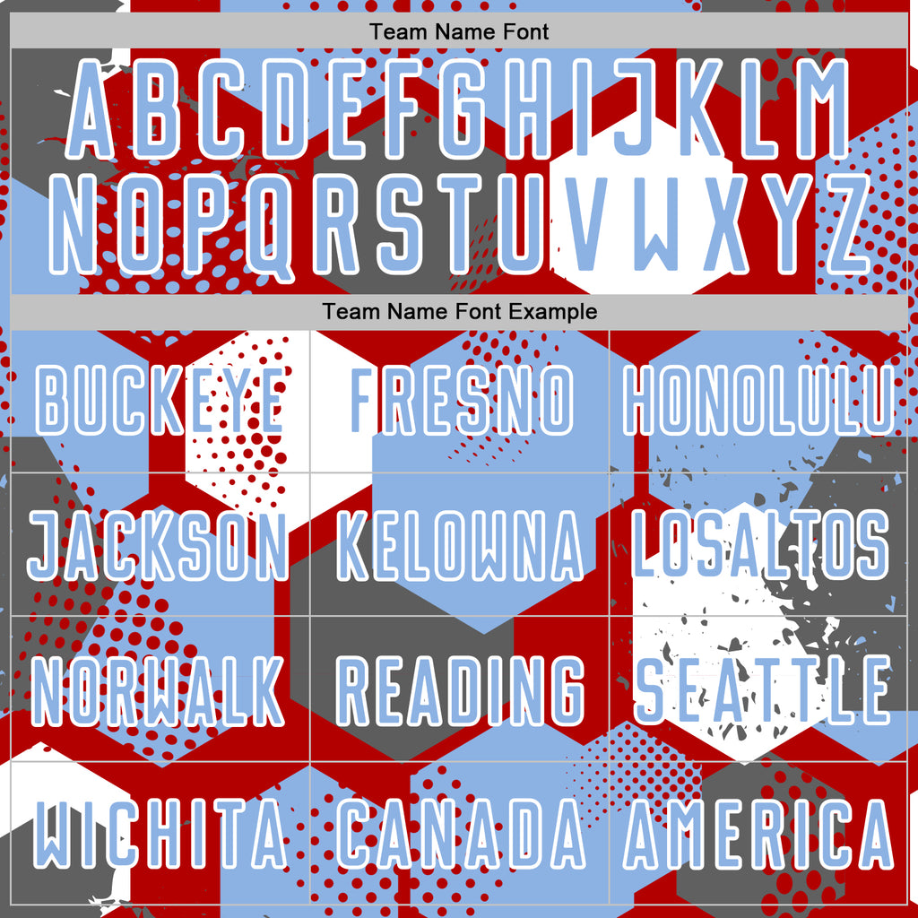 Custom Red Light Blue-White Geometric Shape Sublimation Soccer Uniform Jersey