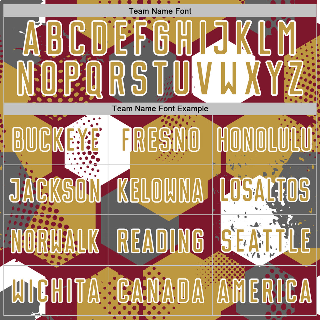 Custom Crimson Old Gold-White Geometric Shape Sublimation Soccer Uniform Jersey