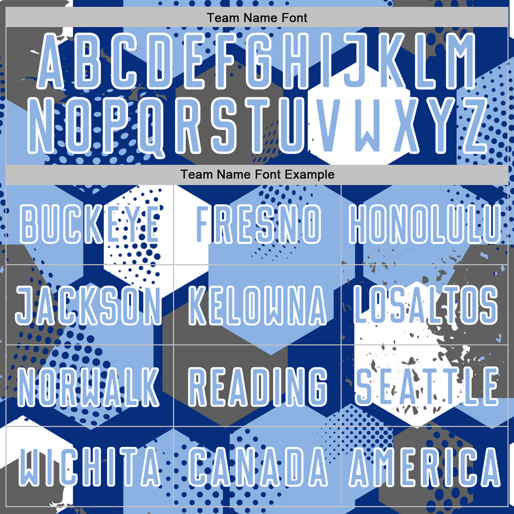 Custom Royal Light Blue-White Geometric Shape Sublimation Soccer Uniform Jersey