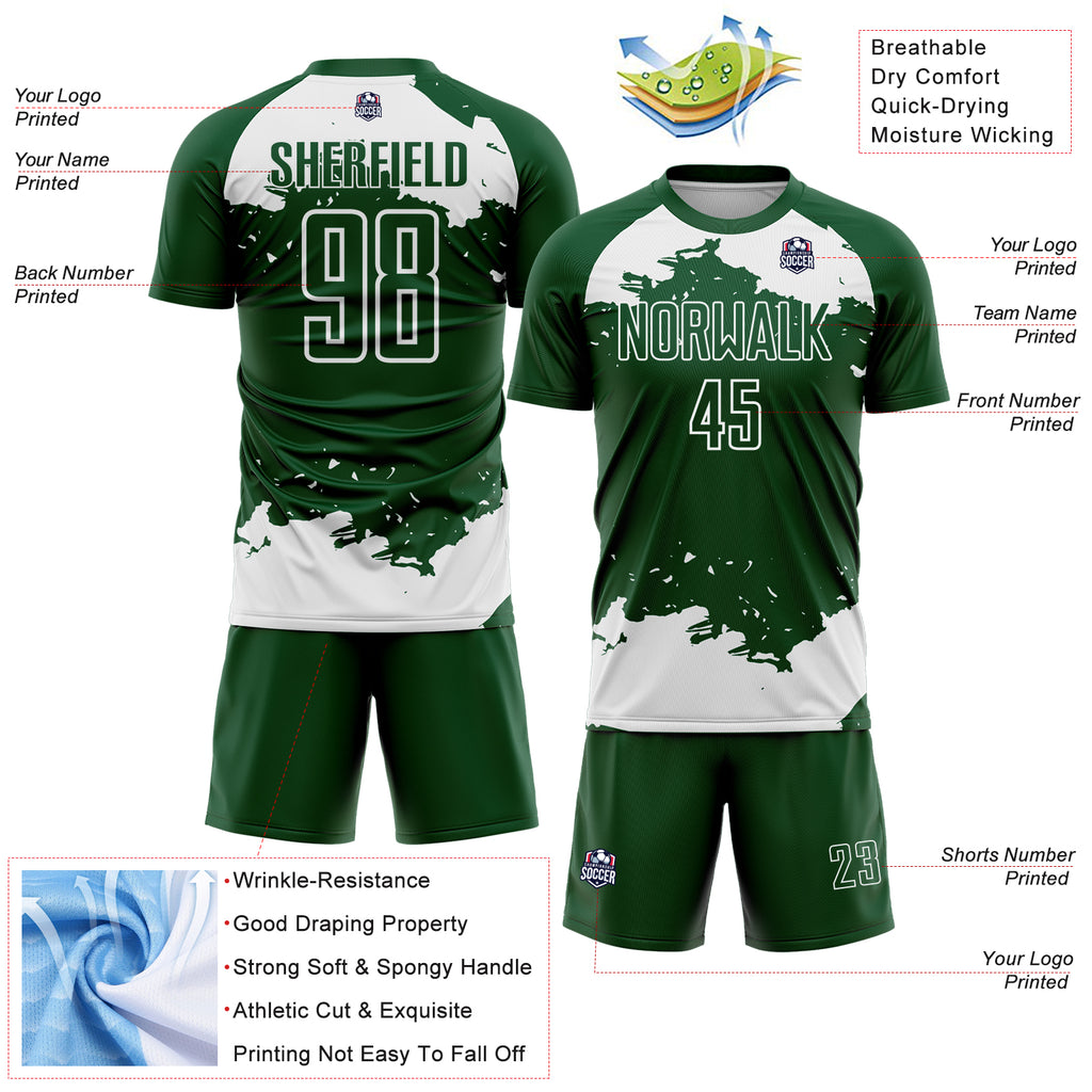 Custom Green White Abstract Fragment Art Sublimation Soccer Uniform Jersey