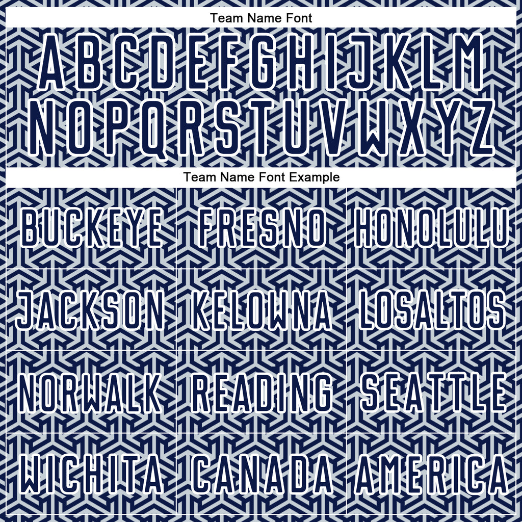 Custom Navy Silver-White Geometric Arrow Sublimation Soccer Uniform Jersey