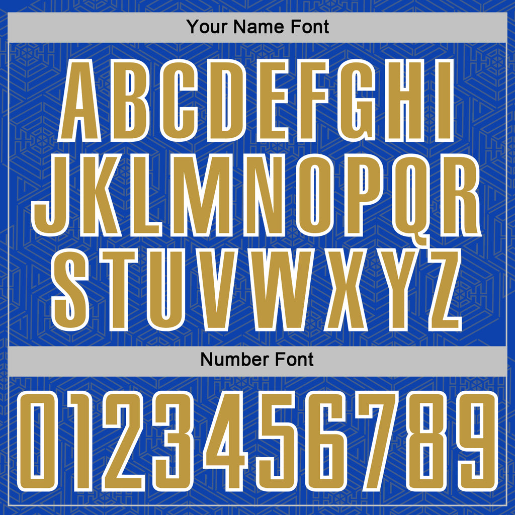 Custom Thunder Blue Old Gold-White Geometric Shape Sports Sublimation Soccer Uniform Jersey