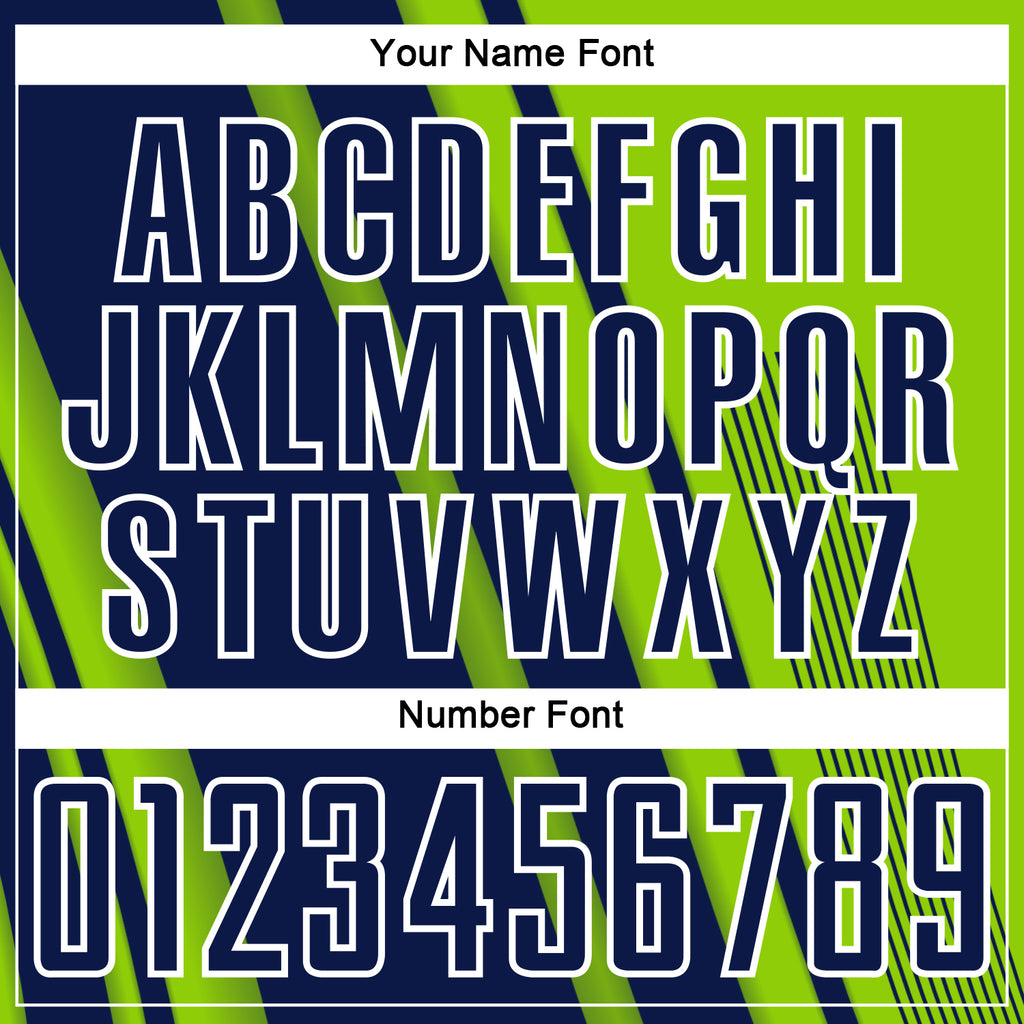 Custom Neon Green Navy-White Lines Sports Sublimation Soccer Uniform Jersey