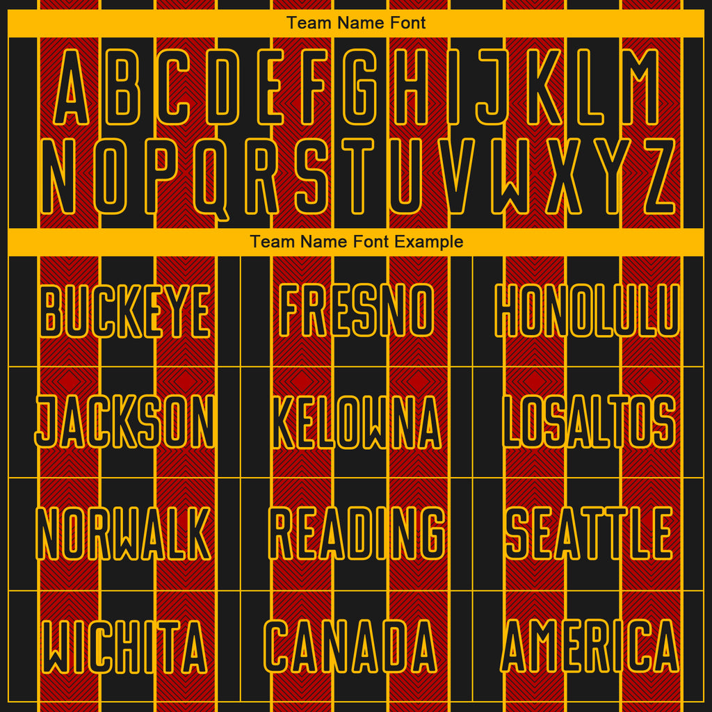 Custom Black Red-Gold Pinstripe Line Sports Sublimation Soccer Uniform Jersey